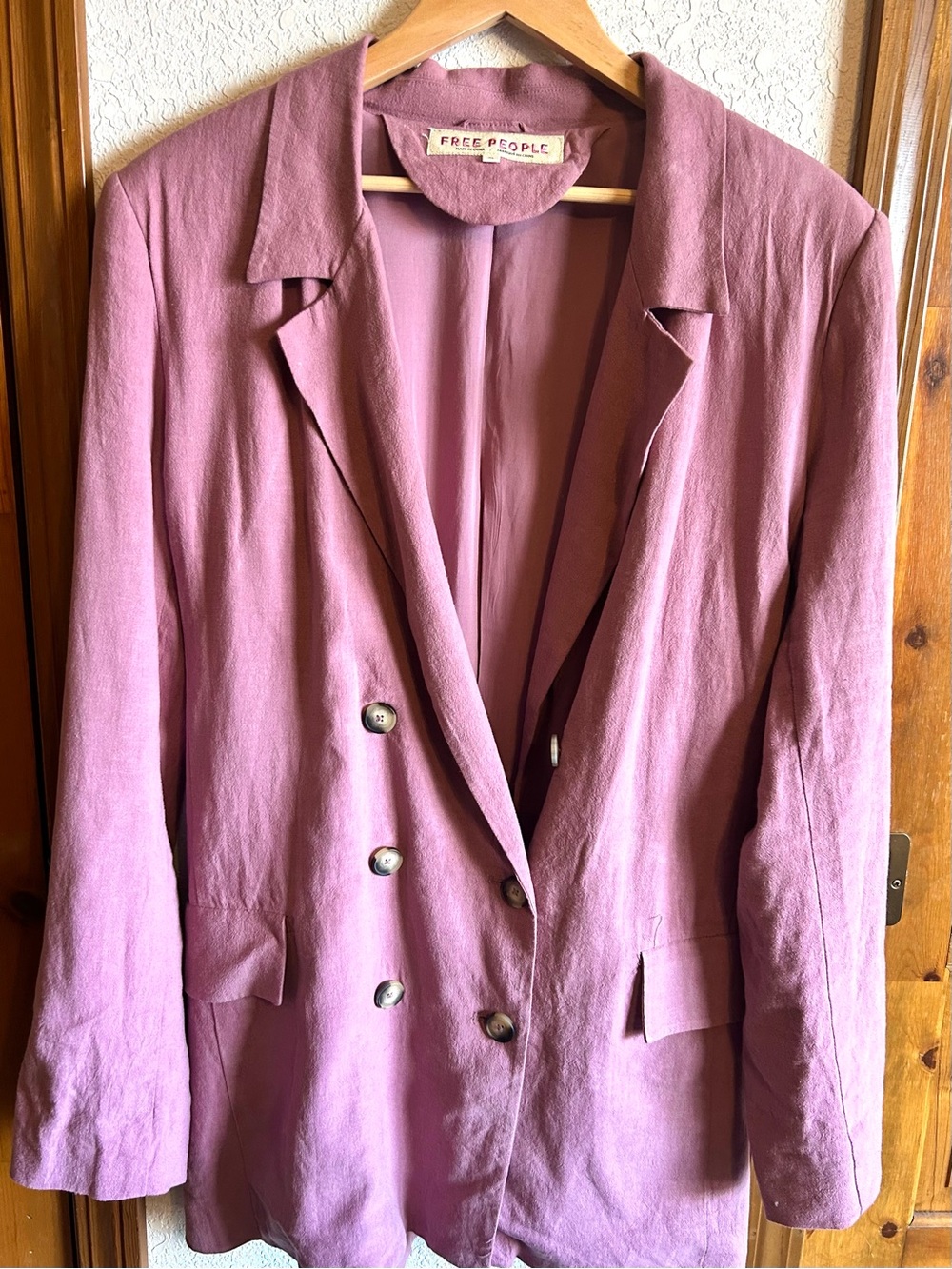 Free People Dusty Mauve Double-Breasted Blazer